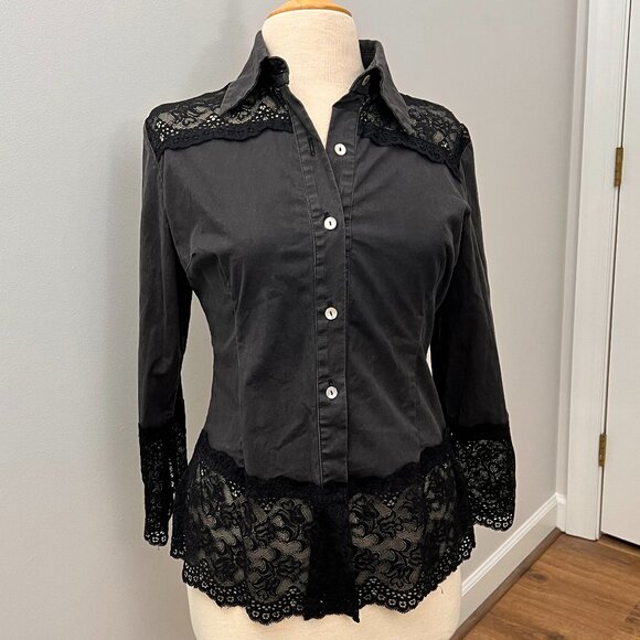 Lm Lulu Tops - LM Lulu Paris Vintage Y2K Black Lace Button Down Shirt Sz S